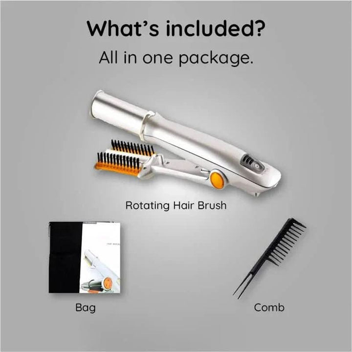 Rotating Hair Brush 2-in-1 Auto-Spin Styling Straightening Silver Orange Finish - Image 7