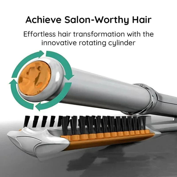 Rotating Hair Brush 2-in-1 Auto-Spin Styling Straightening Silver Orange Finish - Image 5