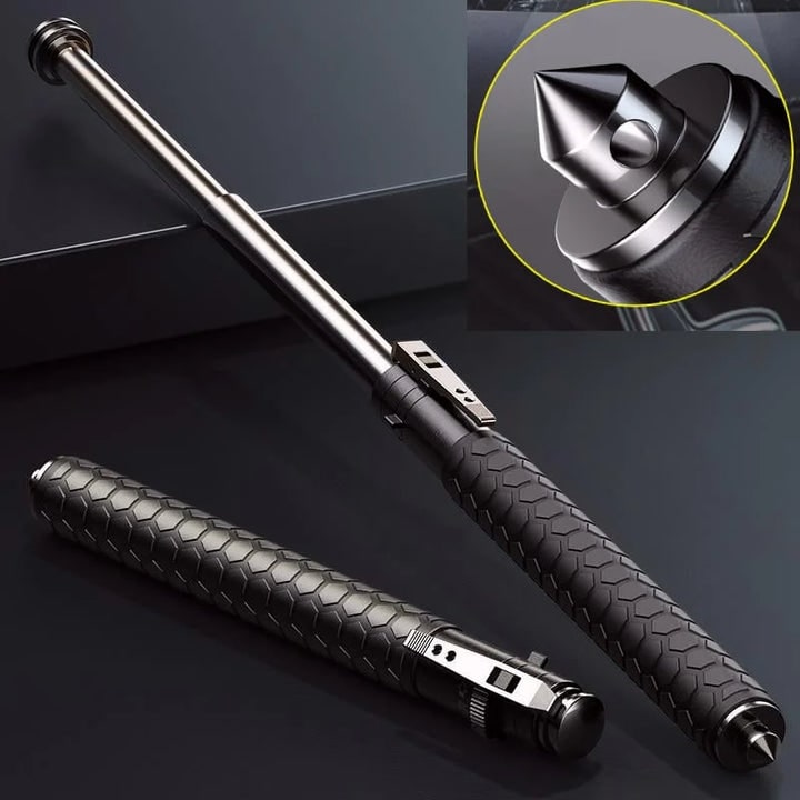 Self Defense Walking Stick Retractable Telescopic Baton With Textured Grip And Pointed Glass Breaker End - Image 5