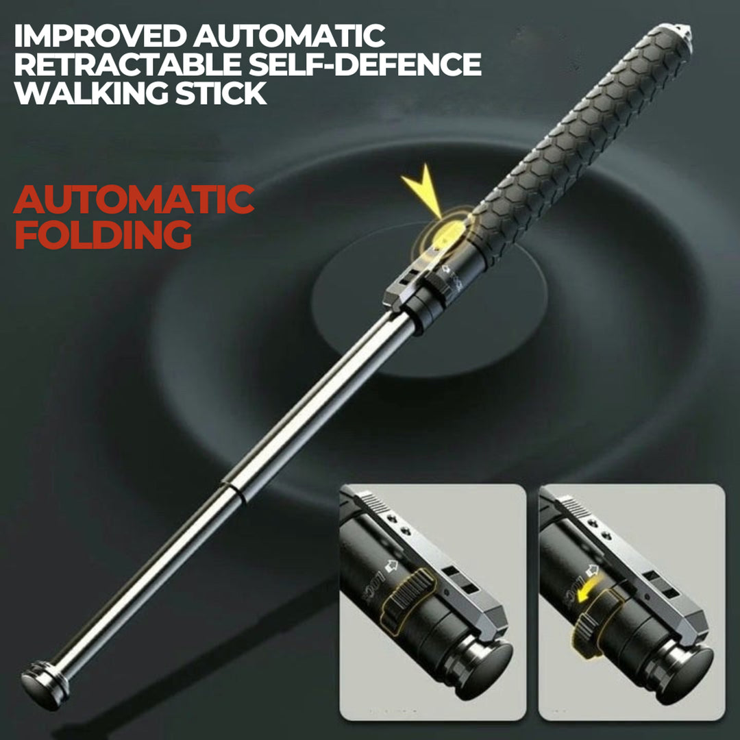 Self Defense Walking Stick Retractable Telescopic Baton With Textured Grip And Pointed Glass Breaker End - Image 3