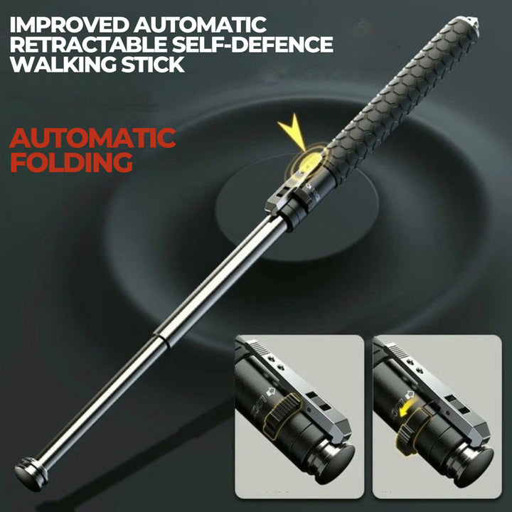 Self Defense Walking Stick Retractable Telescopic Baton With Textured Grip And Pointed Glass Breaker End - Image 3