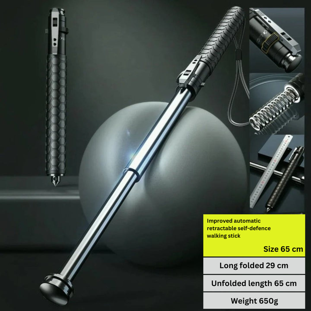 Self Defense Walking Stick Retractable Telescopic Baton With Textured Grip And Pointed Glass Breaker End - Image 14