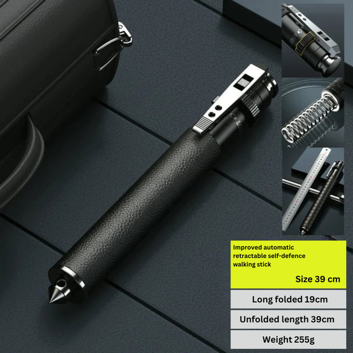 Self Defense Walking Stick Retractable Telescopic Baton With Textured Grip And Pointed Glass Breaker End - Image 7