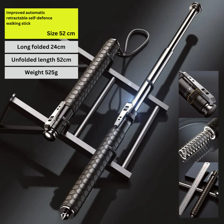 Self Defense Walking Stick Retractable Telescopic Baton With Textured Grip And Pointed Glass Breaker End - Image 11