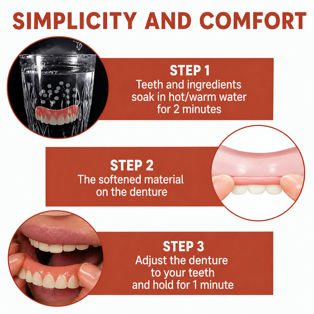 Silicone Denture Liners Temporary Upper Lower Arch Set Pink Gum White Teeth - Image 4