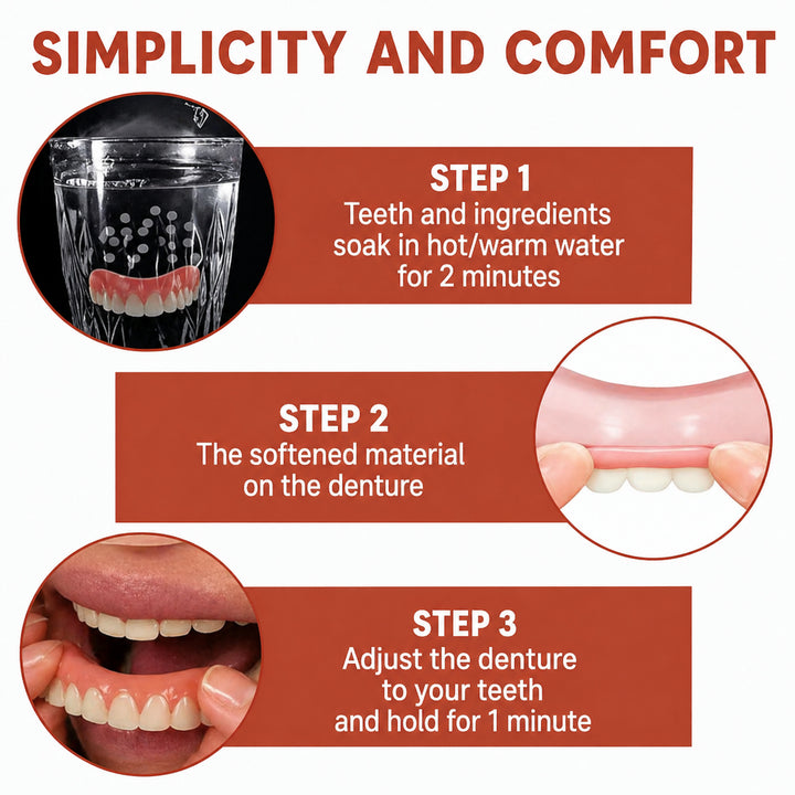 Silicone Denture Liners Temporary Upper Lower Arch Set Pink Gum White Teeth - Image 4