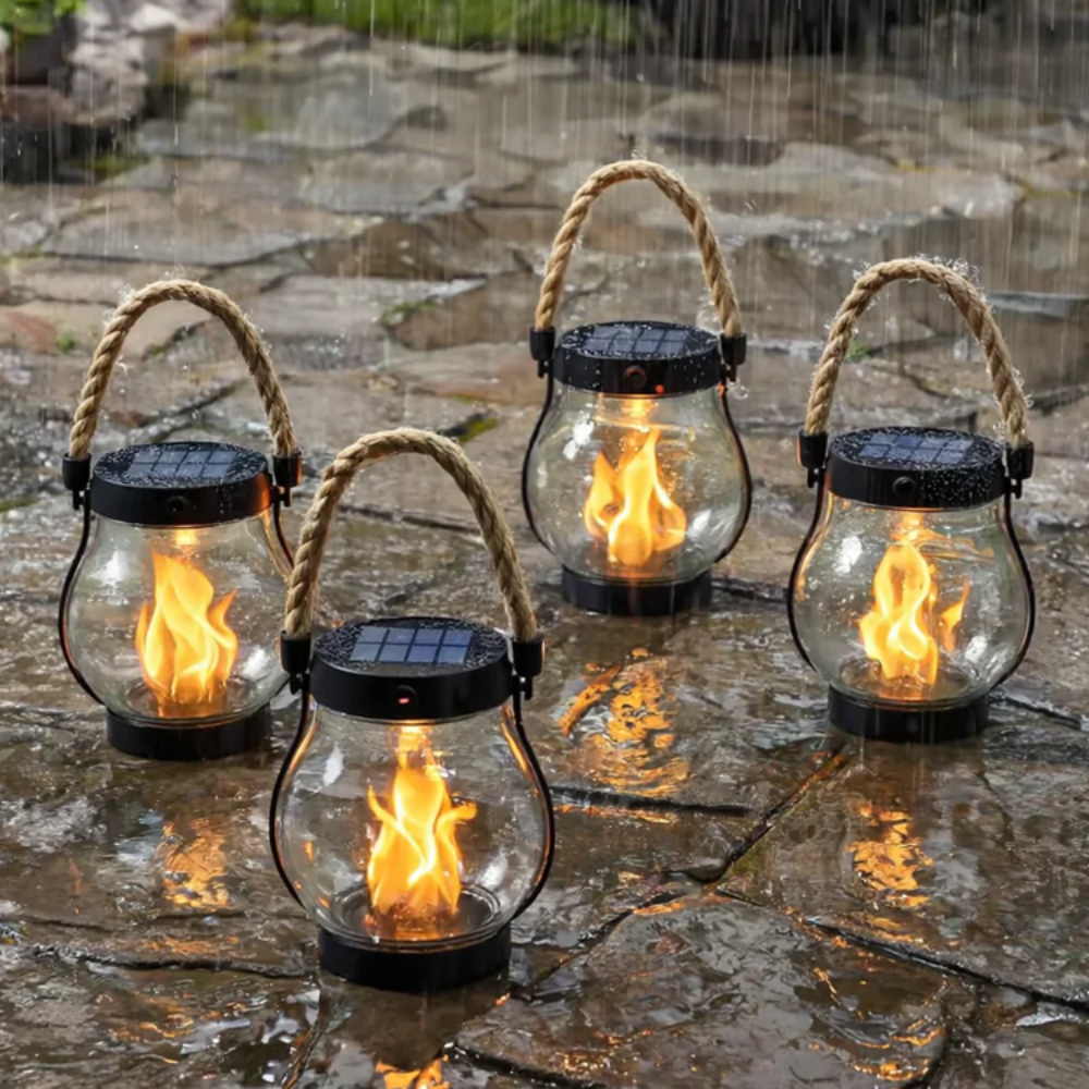 Solar Powered Outdoor Lantern Flame Hanging Garden Lantern - Image 1