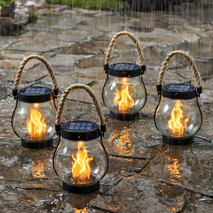 Solar Powered Outdoor Lantern Flame Hanging Garden Lantern - Image 1