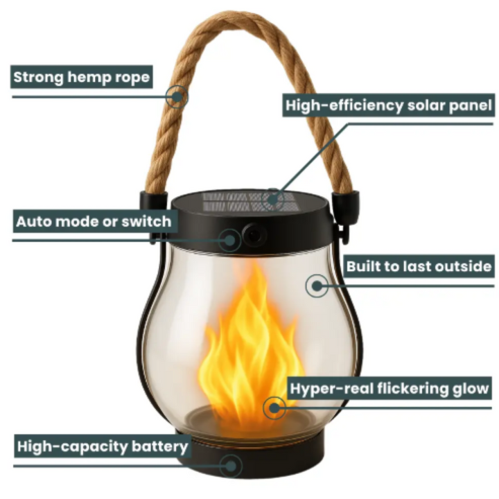 Solar Powered Outdoor Lantern Flame Hanging Garden Lantern - Image 2