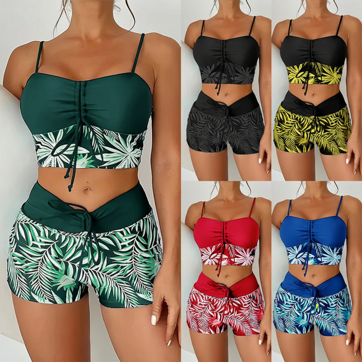 Set Bikini Donna Pantaloncini da Nuoto a Vita Alta Stampa Due Pezzi