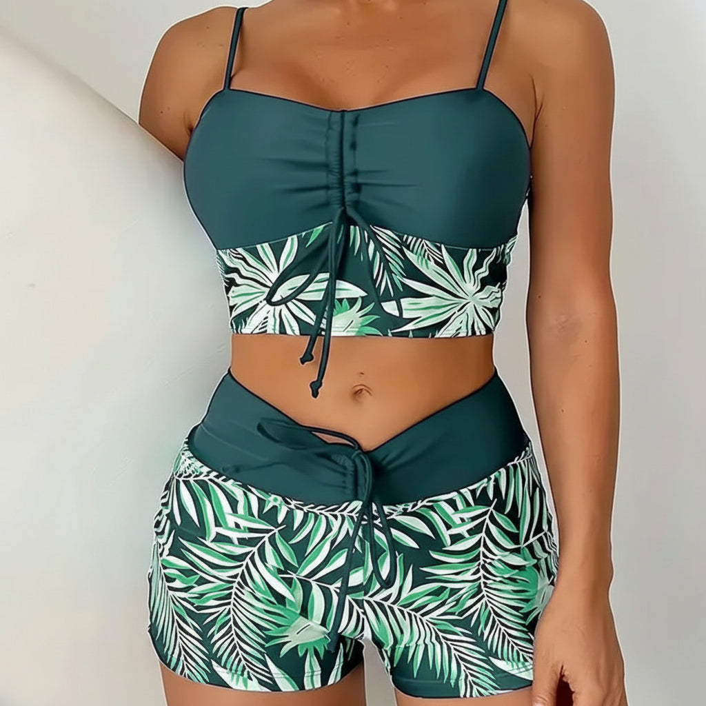 Set Bikini Donna Pantaloncini da Nuoto a Vita Alta Stampa Due Pezzi
