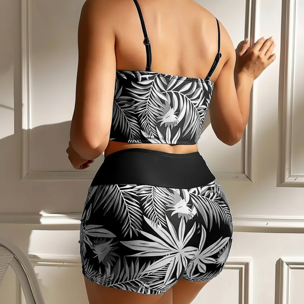 Set Bikini Donna Pantaloncini da Nuoto a Vita Alta Stampa Due Pezzi