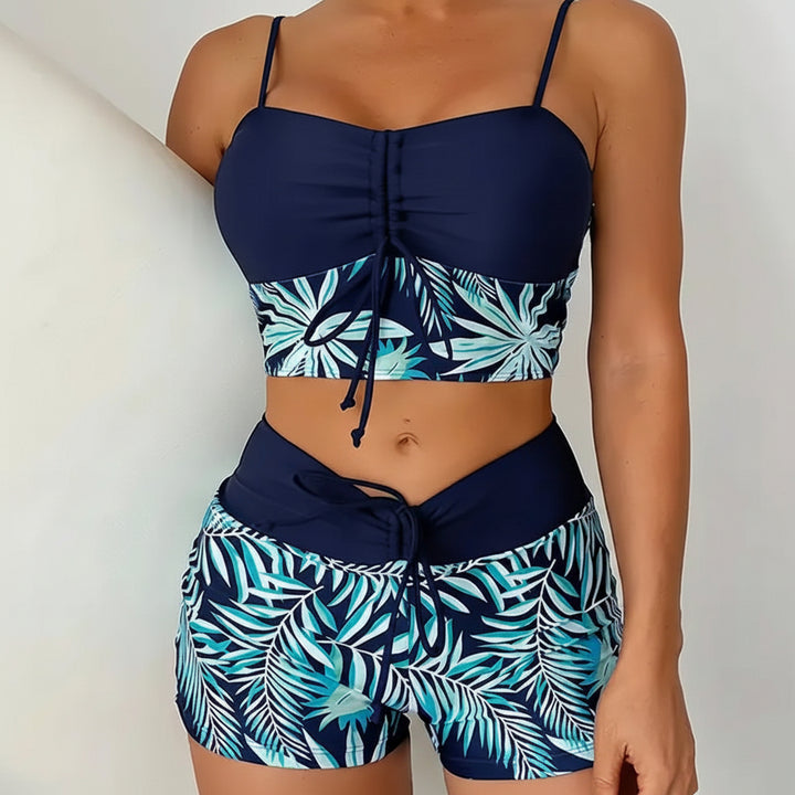 Set Bikini Donna Pantaloncini da Nuoto a Vita Alta Stampa Due Pezzi