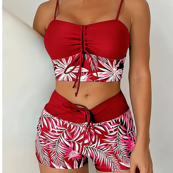 Set Bikini Donna Pantaloncini da Nuoto a Vita Alta Stampa Due Pezzi