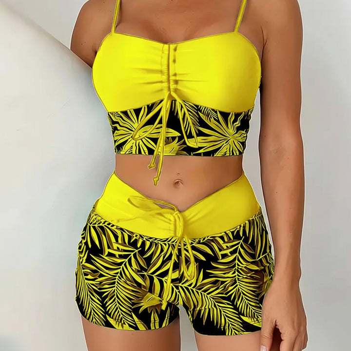 Set Bikini Donna Pantaloncini da Nuoto a Vita Alta Stampa Due Pezzi