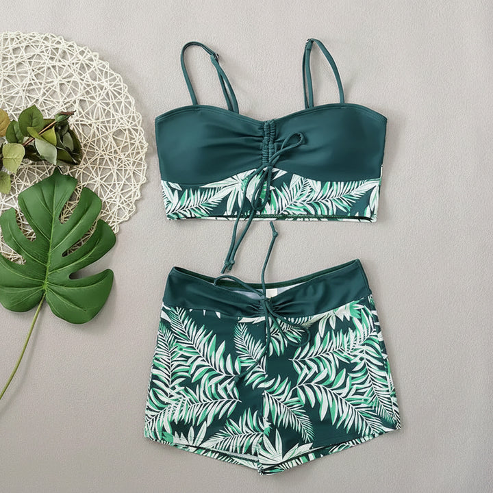 Set Bikini Donna Pantaloncini da Nuoto a Vita Alta Stampa Due Pezzi