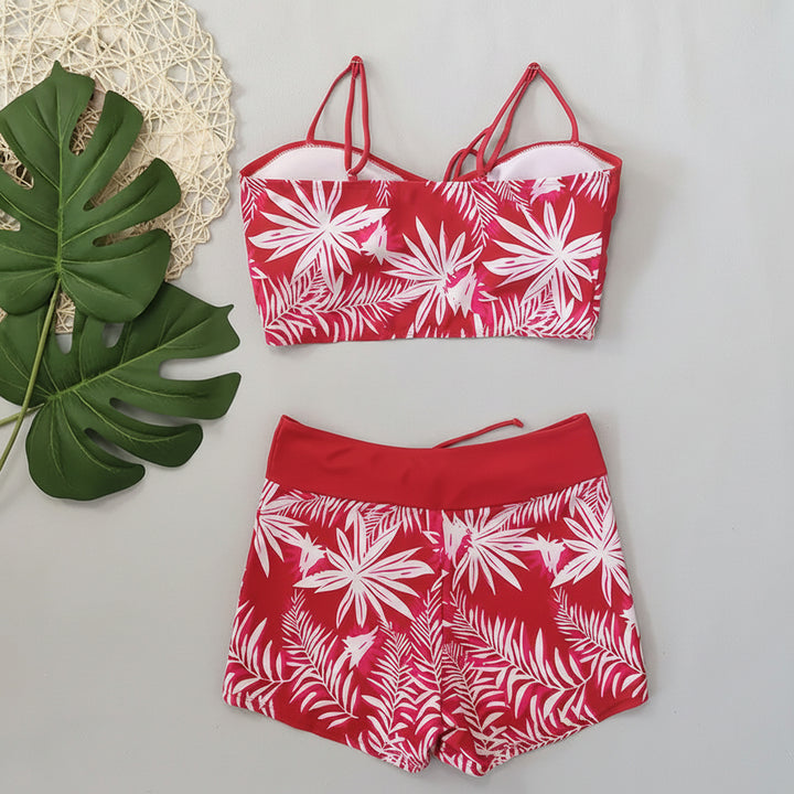Set Bikini Donna Pantaloncini da Nuoto a Vita Alta Stampa Due Pezzi