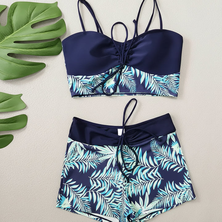 Set Bikini Donna Pantaloncini da Nuoto a Vita Alta Stampa Due Pezzi
