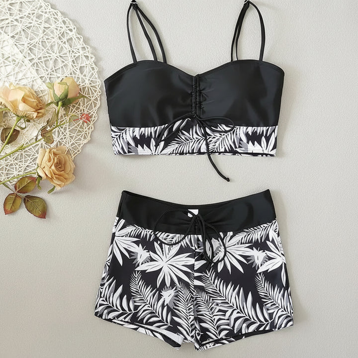 Set Bikini Donna Pantaloncini da Nuoto a Vita Alta Stampa Due Pezzi