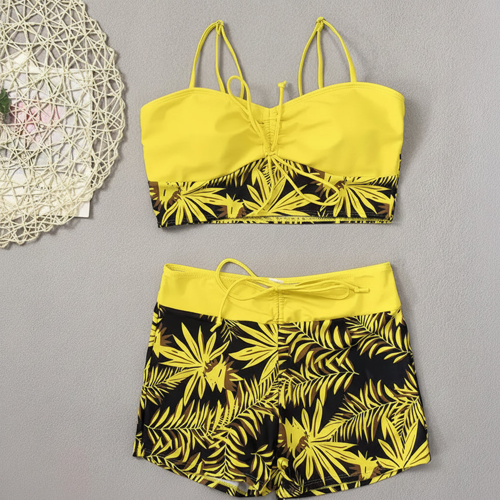 Set Bikini Donna Pantaloncini da Nuoto a Vita Alta Stampa Due Pezzi