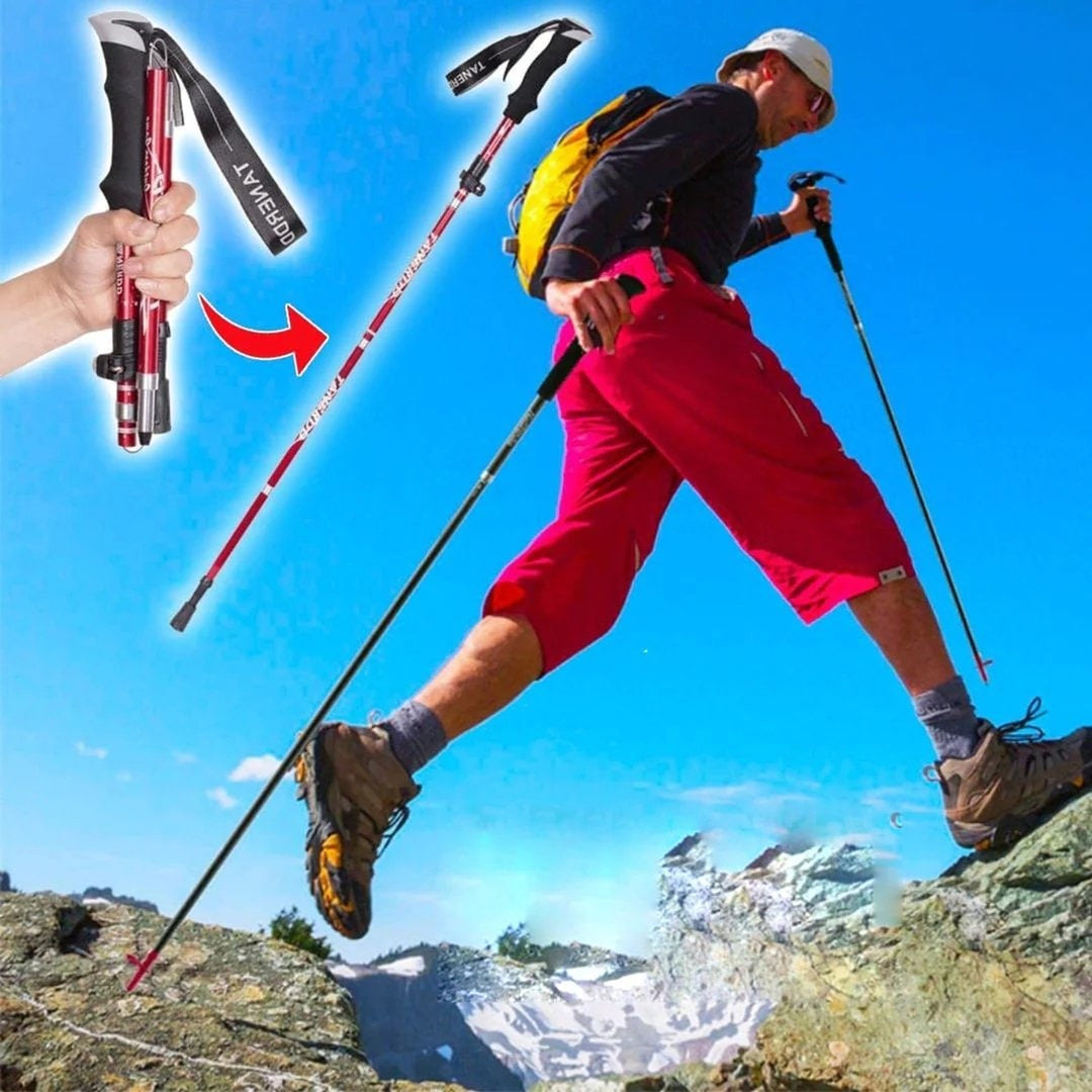 Trekking Poles Foldable Collapsible Hiking Adjustable With Wrist Strap - Image 1