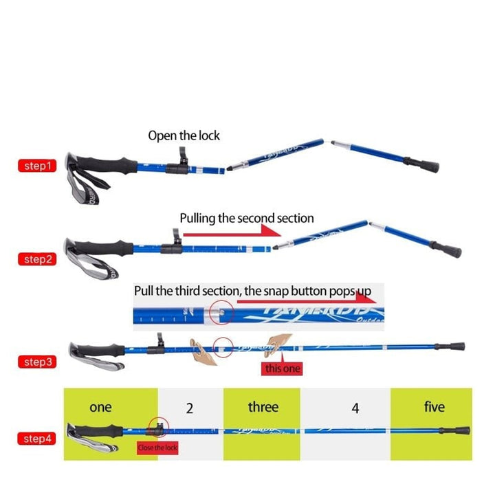 Trekking Poles Foldable Collapsible Hiking Adjustable With Wrist Strap - Image 7