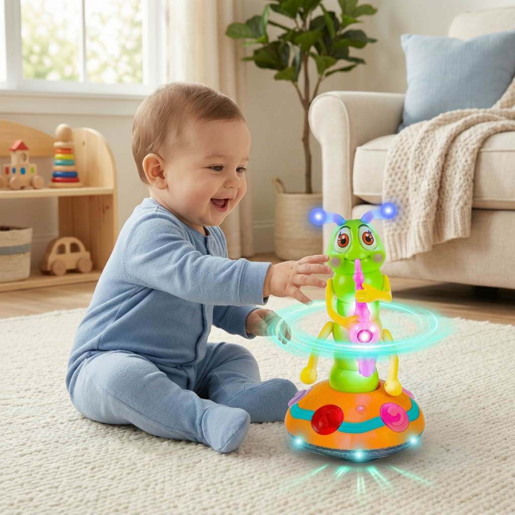 Musical Crawling Toy Babies Spinning Caterpillar  Lights