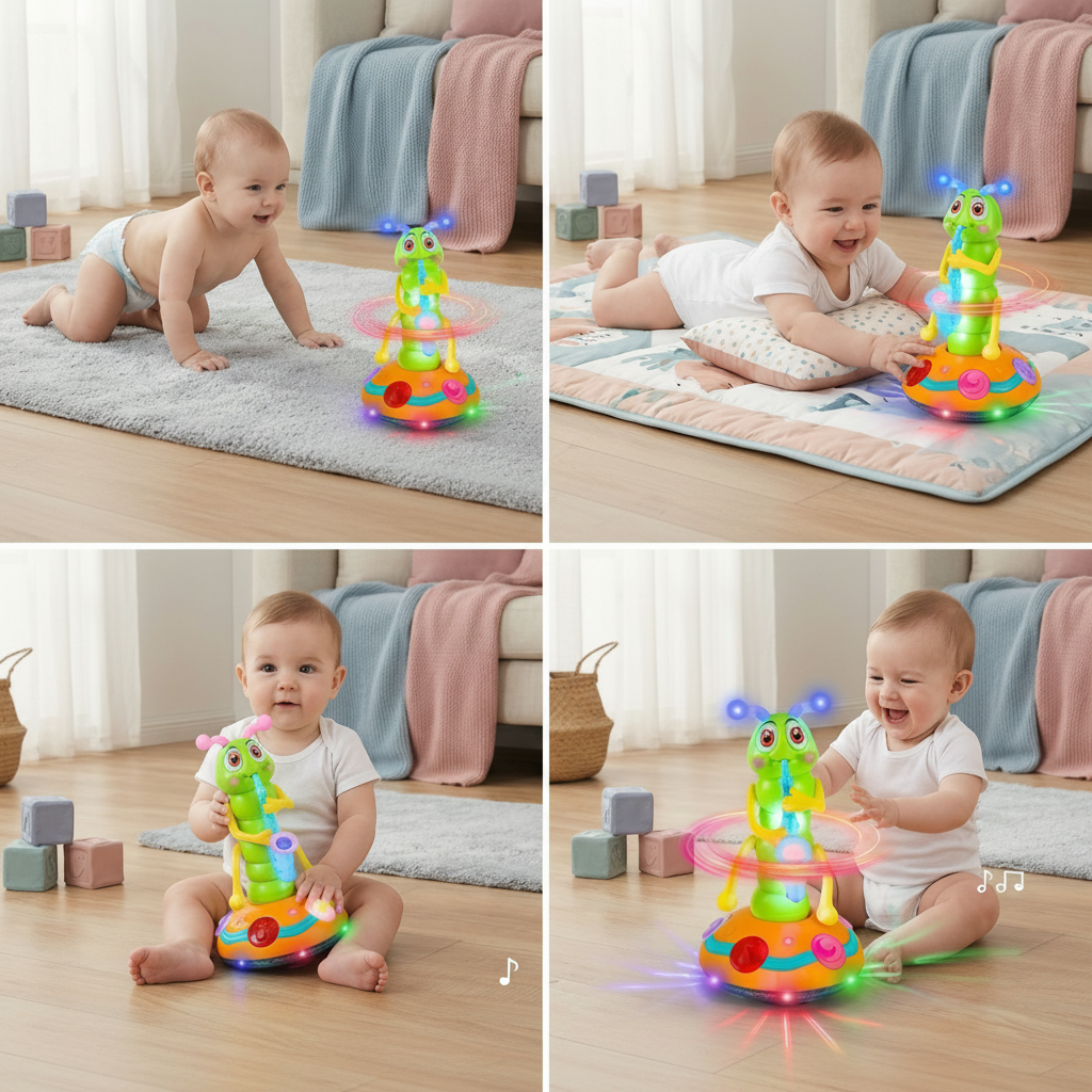 Musical Crawling Toy Babies Spinning Caterpillar  Lights
