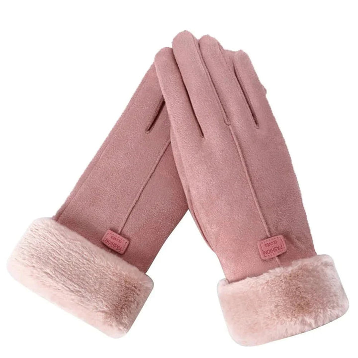 Winter Gloves With Faux Fur Cuffs For Cold Weather Thermal Insulated Warmth - Image 1