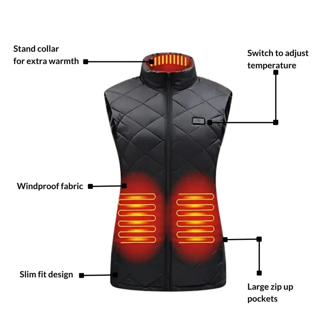 Women Heated Vest USB Rechargeable Slim Fit Quilted Gilet With Stand Collar And Windproof Fabric - Image 4
