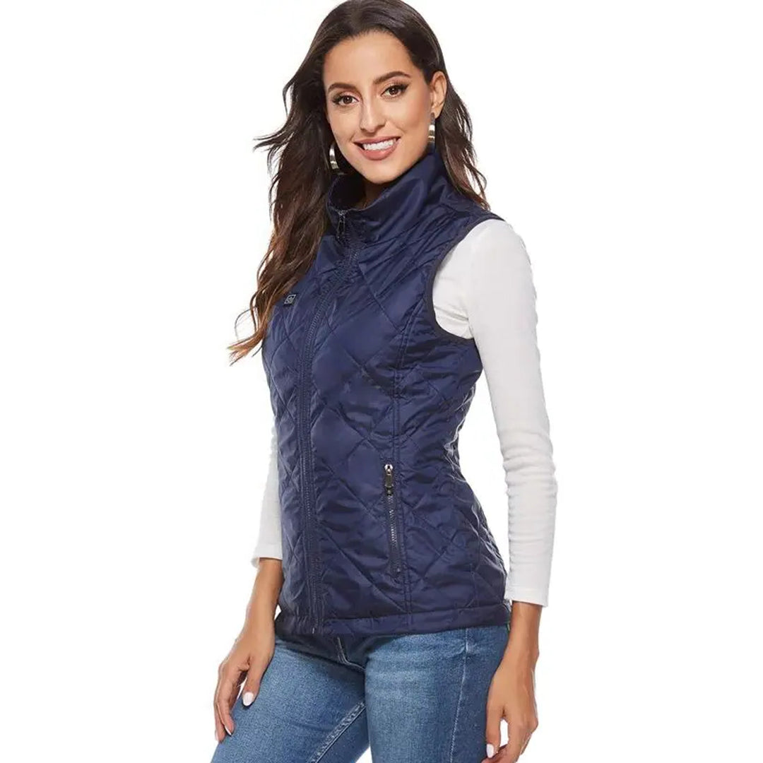 Women Heated Vest USB Rechargeable Slim Fit Quilted Gilet With Stand Collar And Windproof Fabric - Image 2