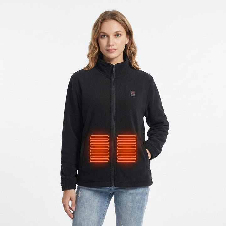 Women's Heated Fleece Jacket With USB Zip Front And Stand Collar Delivering Full Upper-body Warmth On Demand - Image 1