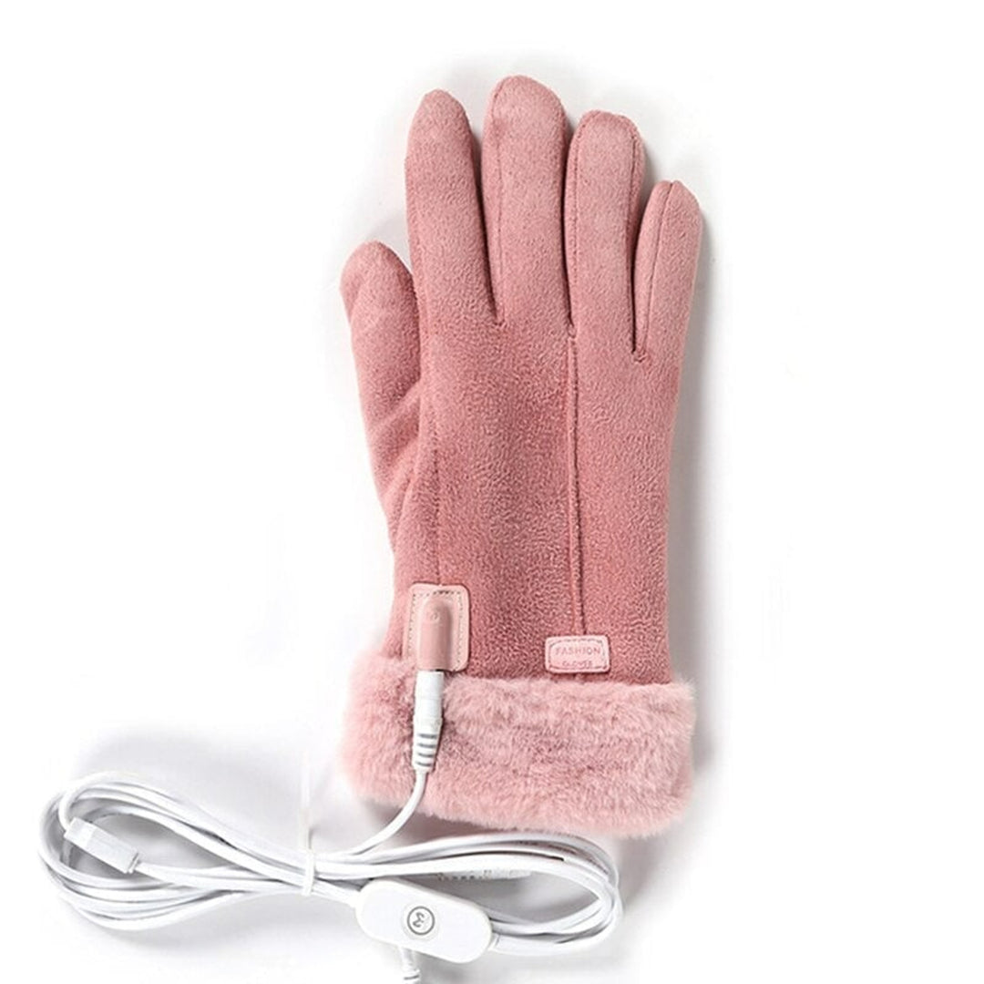 Women's Heated Gloves With Faux Fur Cuffs And Fleece Lining Featuring USB Electric Heating For Winter - Image 1
