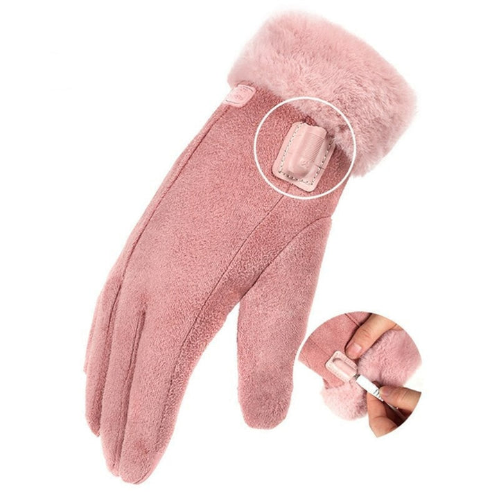 Women's Heated Gloves With Faux Fur Cuffs And Fleece Lining Featuring USB Electric Heating For Winter - Image 3
