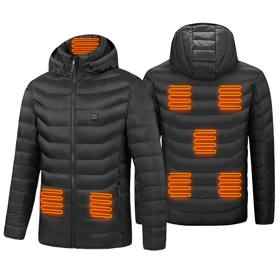 Women's Heated Puffer Jacket With Hood Electric Heating Elements And Chest Power Control To Adjust Heat Levels