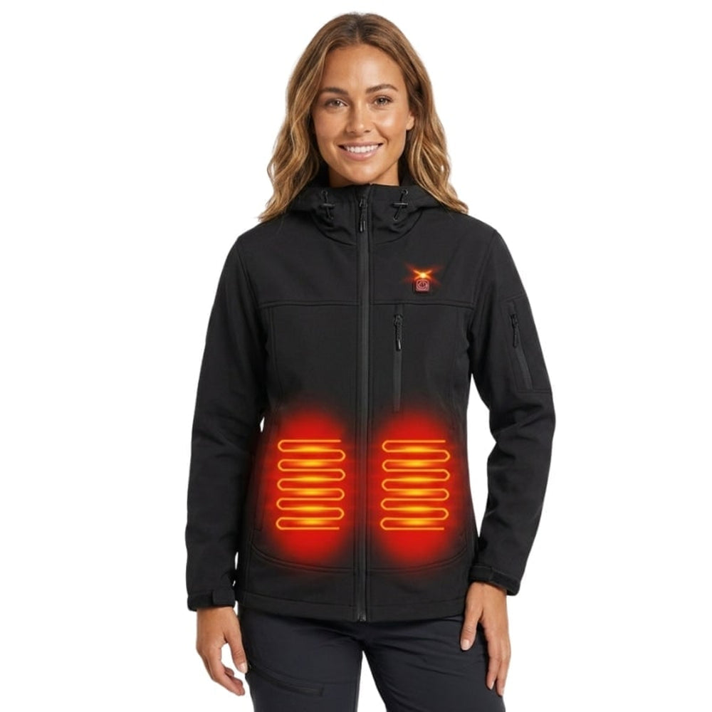 Women's Heated Softshell Jacket Electric Full Zip With Hood USB Power Adjustable Drawcord - Image 2
