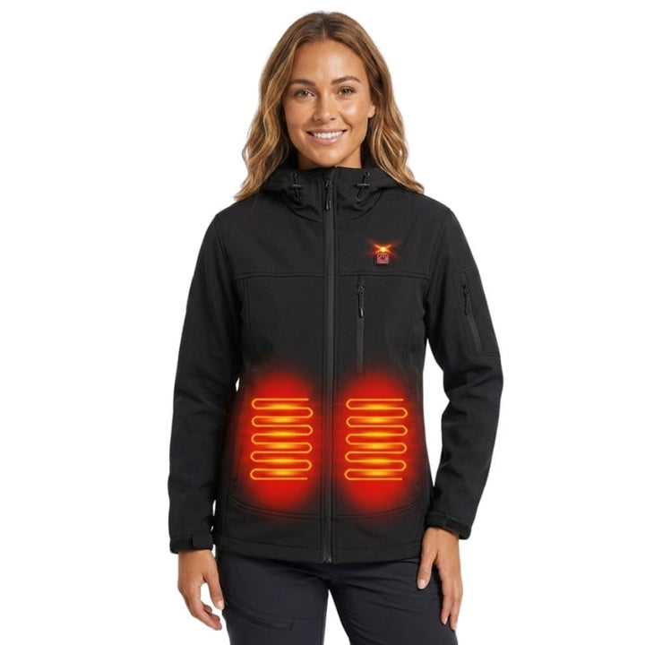 Women's Heated Softshell Jacket Electric Full Zip With Hood USB Power Adjustable Drawcord - Image 2