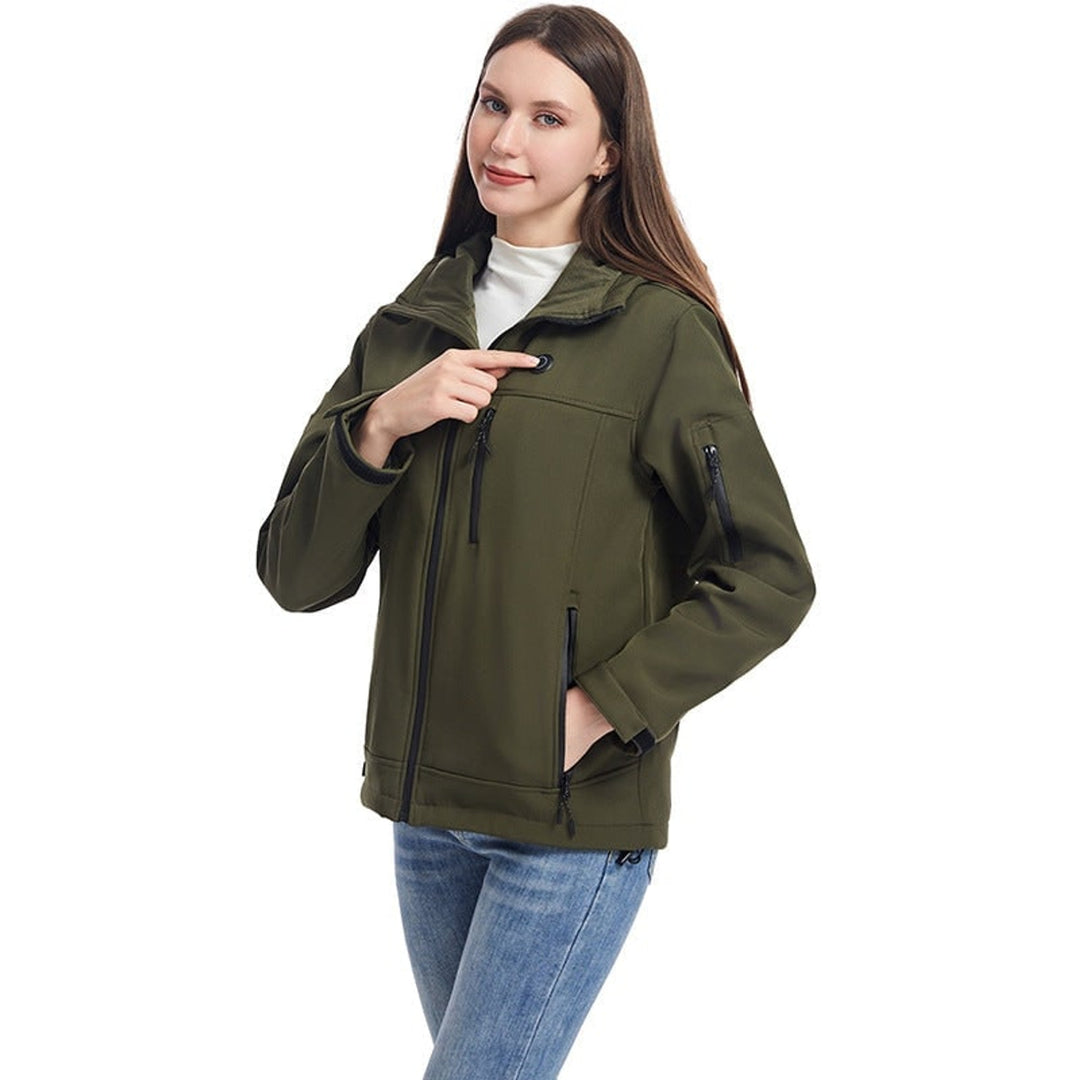 Women's Heated Softshell Jacket Electric Full Zip With Hood USB Power Adjustable Drawcord - Image 8