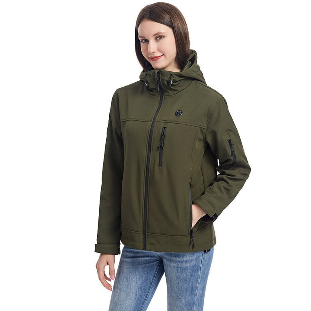 Women's Heated Softshell Jacket Electric Full Zip With Hood USB Power Adjustable Drawcord - Image 7