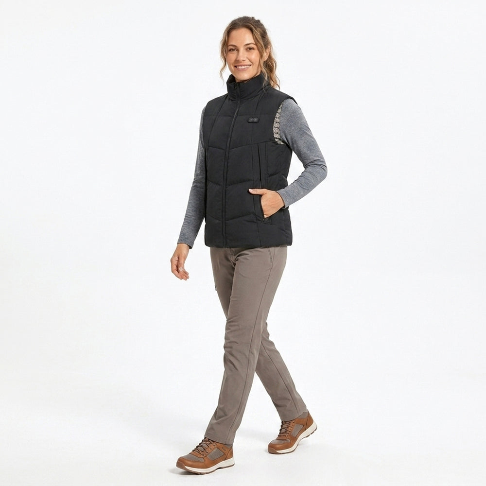 Women's Heated Vest With USB Rechargeable Battery Powered Puffer Stand Collar And Heat-Reflective Lining - Image 2