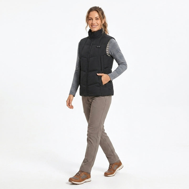 Women's Heated Vest With USB Rechargeable Battery Powered Puffer Stand Collar And Heat-Reflective Lining - Image 2