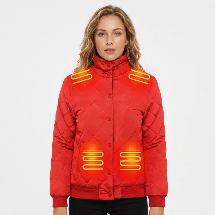 Women's Heated Winter Jacket With Electric Heating Zones Quilted Diamond Stitch And Stand Collar - Image 1