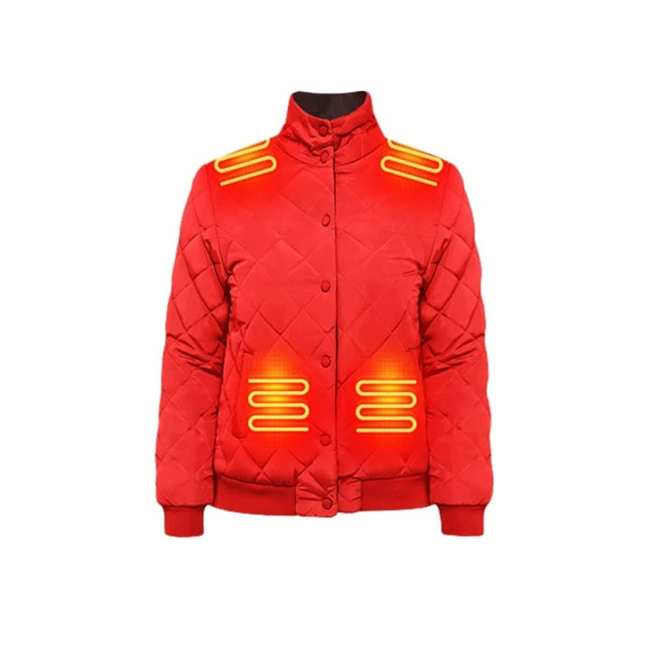 Women's Heated Winter Jacket With Electric Heating Zones Quilted Diamond Stitch And Stand Collar - Image 2