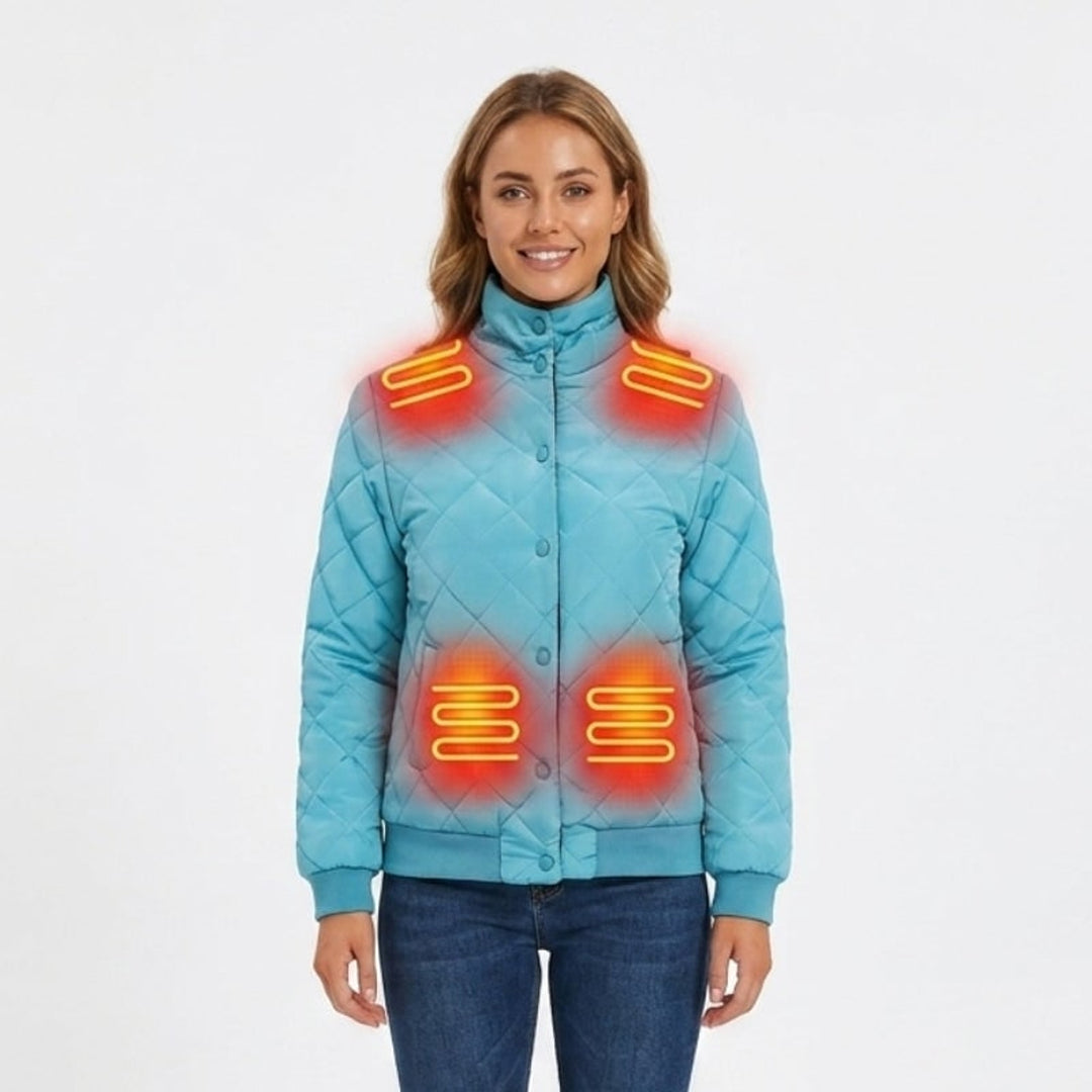 Women's Heated Winter Jacket With Electric Heating Zones Quilted Diamond Stitch And Stand Collar - Image 7