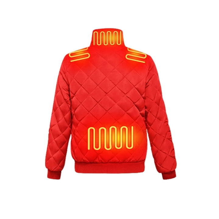 Women's Heated Winter Jacket With Electric Heating Zones Quilted Diamond Stitch And Stand Collar - Image 3