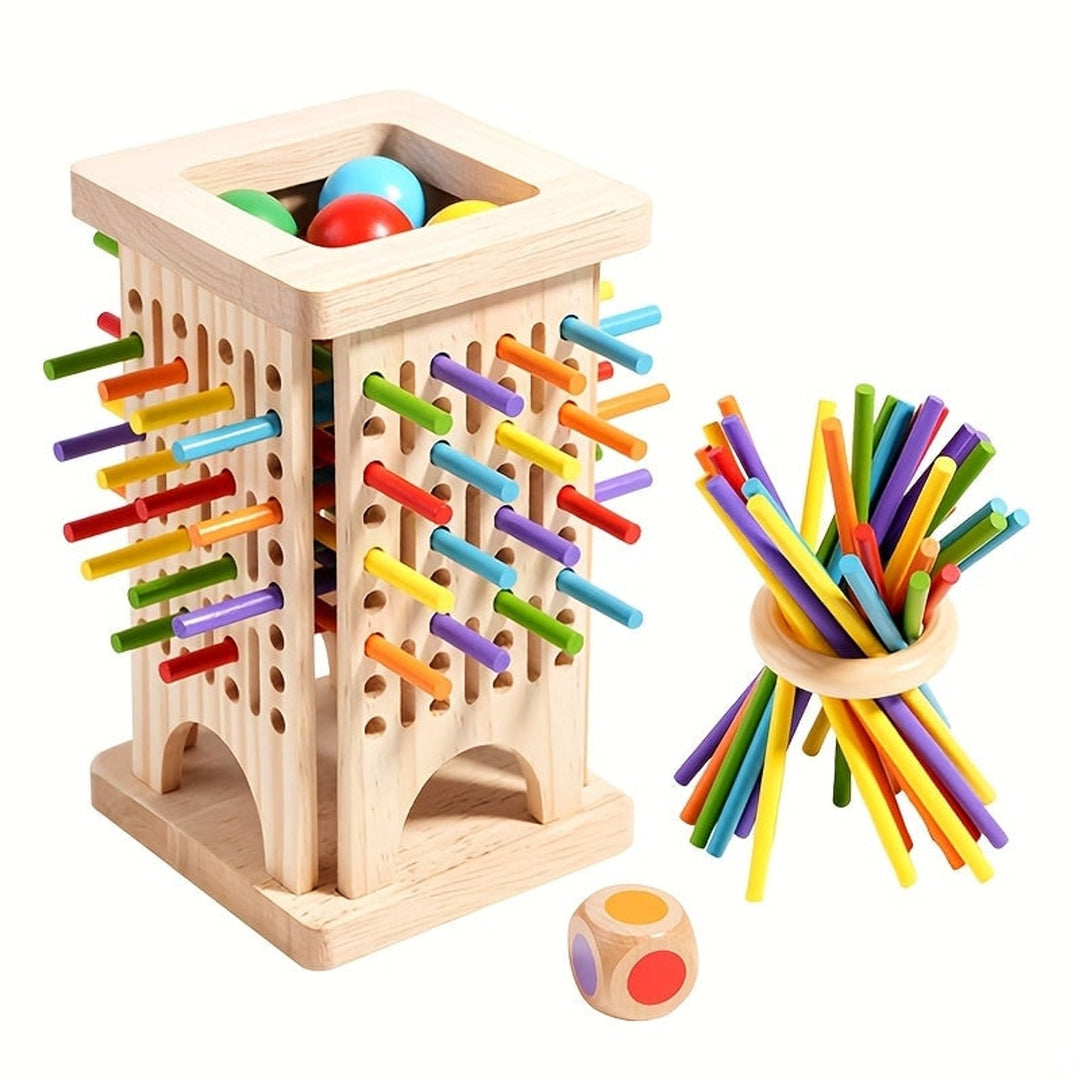 Wooden Stick Game Drop Tower With Colorful Dice Classic Family Board Toy - Image 1