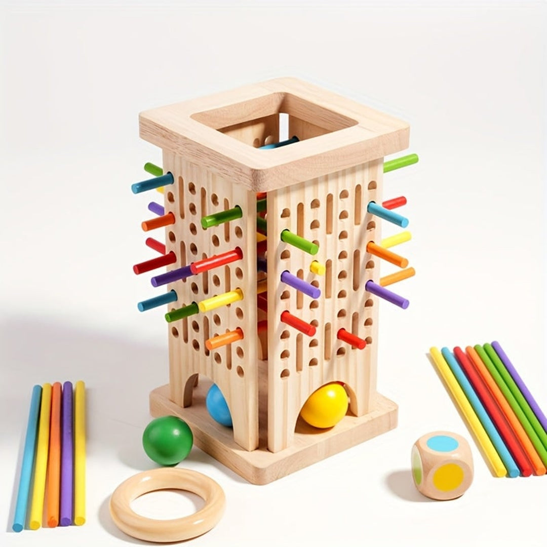Wooden Stick Game Drop Tower With Colorful Dice Classic Family Board Toy - Image 9