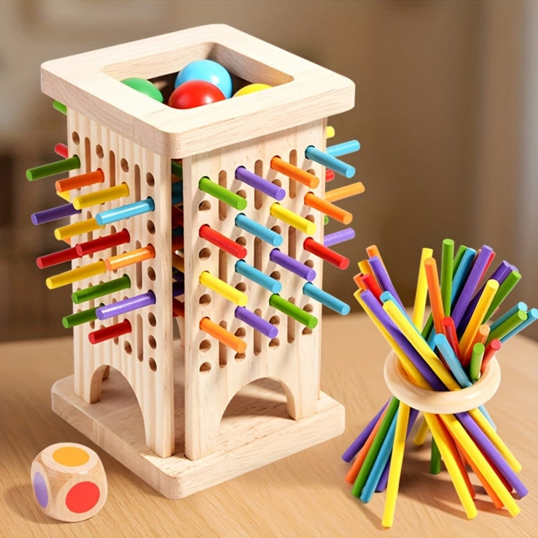 Wooden Stick Game Drop Tower With Colorful Dice Classic Family Board Toy - Image 7