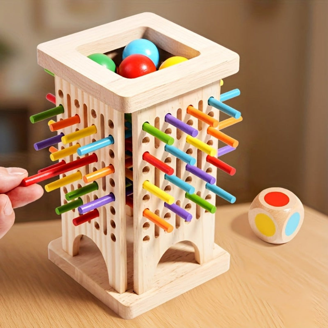 Wooden Stick Game Drop Tower With Colorful Dice Classic Family Board Toy - Image 6