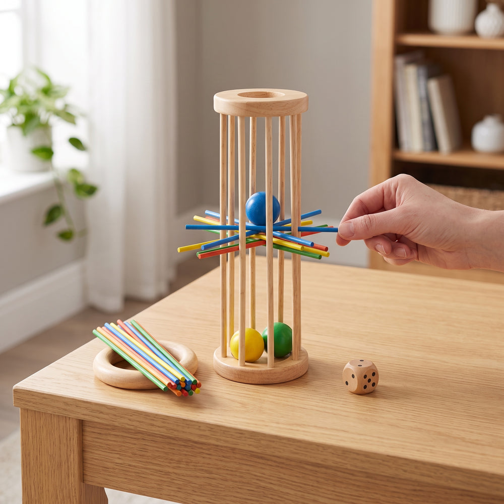 Wooden Stick Game Drop Tower With Colorful Dice Classic Family Board Toy - Image 2